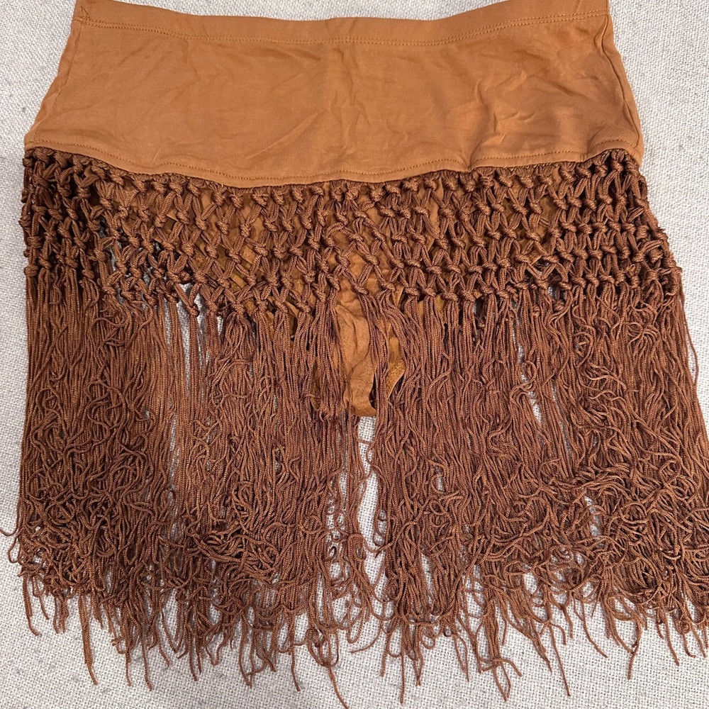 Bear Dance Tan Crochet Skirt with Fringe
